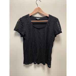 Vintage Biyaycda Womens Top Large Black Floral Lace Mesh Whimsigoth Fairy Y2K